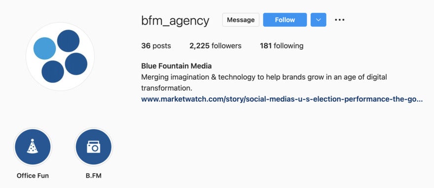 bfm_agency Instagram with a link to a website