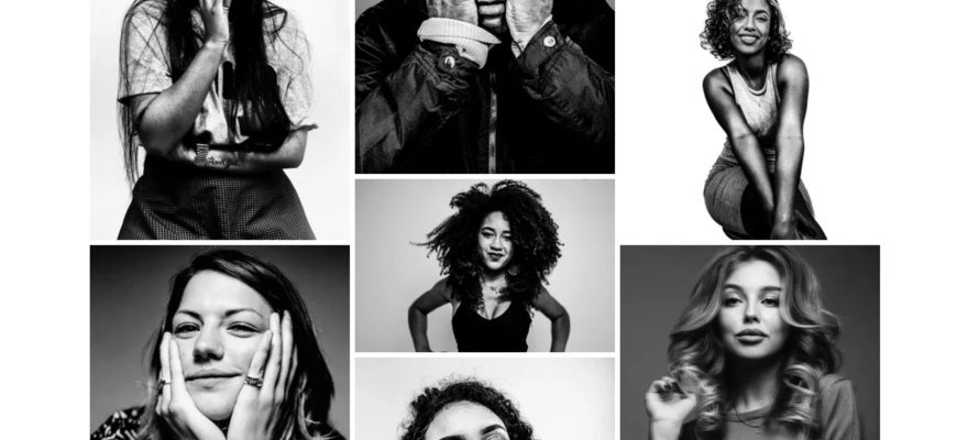 A black and white gallery of 7 photographs of various people.