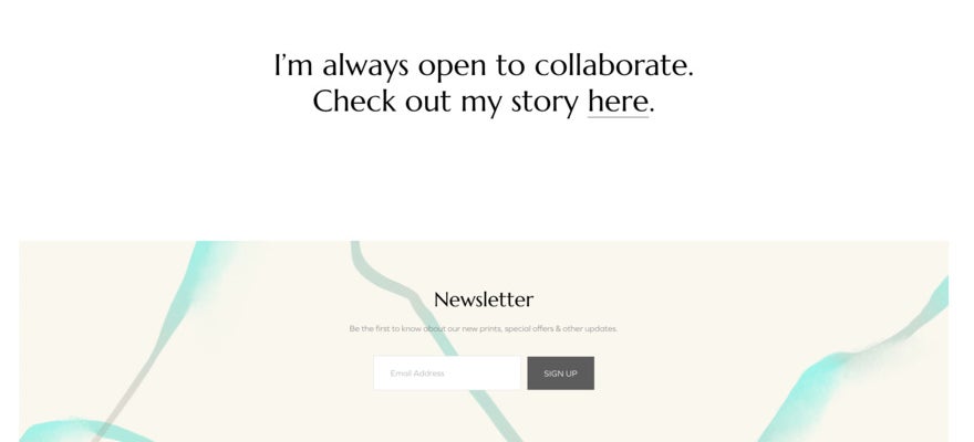 A simple website with a sentence that says :I'm always open to collaborate