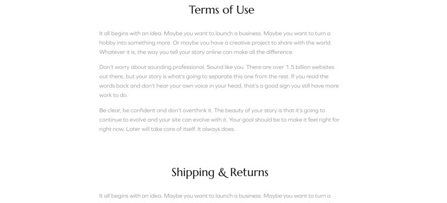 A simple black and white webpage with terms and conditions.