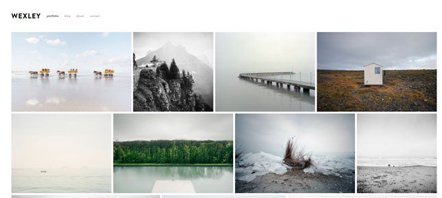 Squarespace Wexley template: white background with tiled gallery grid of various photos