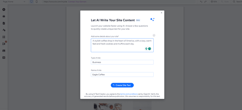 a popup window for adding AI content