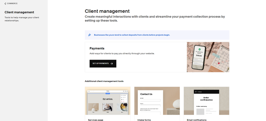 A management page with beige images of phones and forms