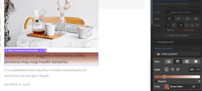 a blog post with a nice work/breakfast set-up with a text title in brown gradient.