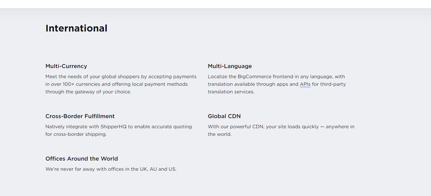 Text information on BigCommerce's international features