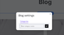 a popup of blog setting with a text box to enter categories.