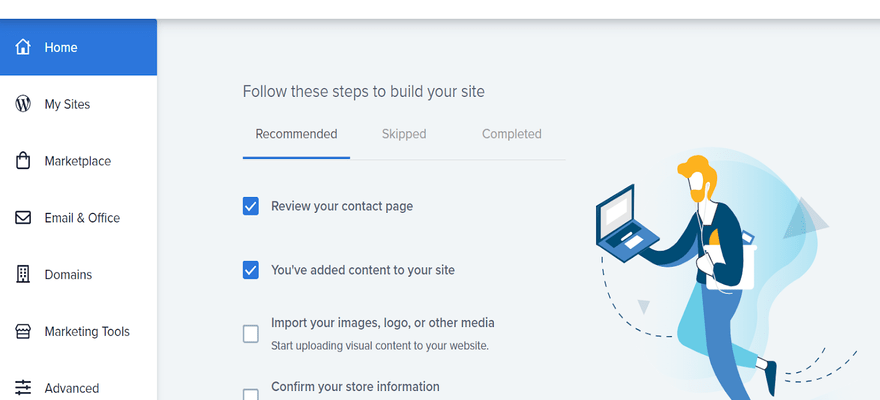 Bluehost checklist when signing up