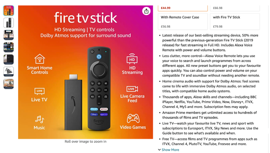 Firestick listing page on Amazon