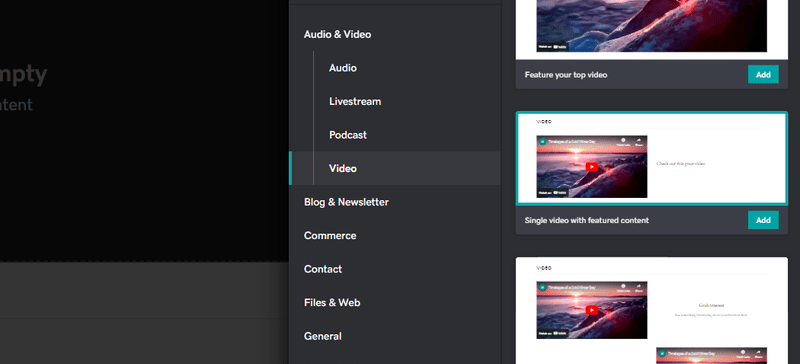 menu in editor showcasing different variations of video placement