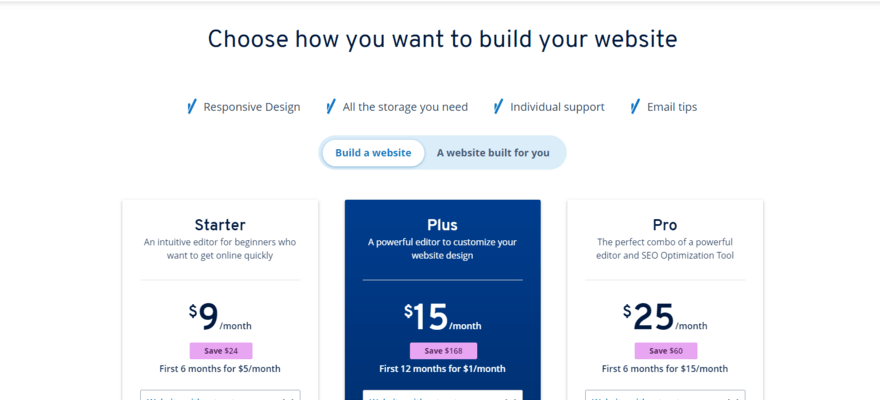 IONOS' three website builder plans and pricing information