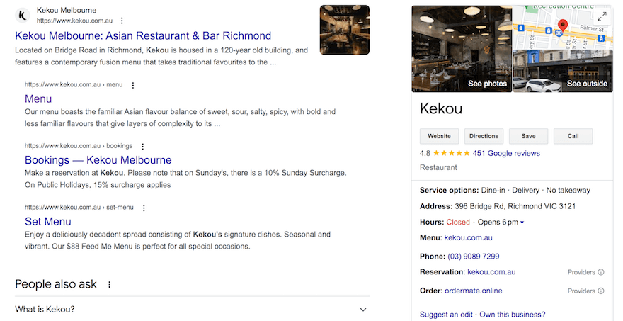 Kekou Google My Business profile screenshot example