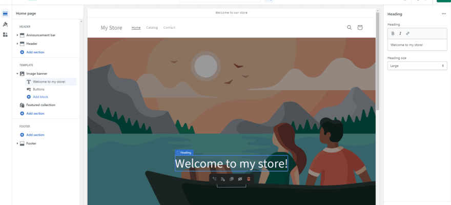 Shopify's editor on a demo website