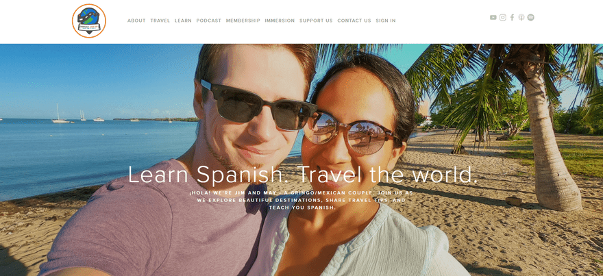 The Spanish and Go homepage with a photo of the two co-founders