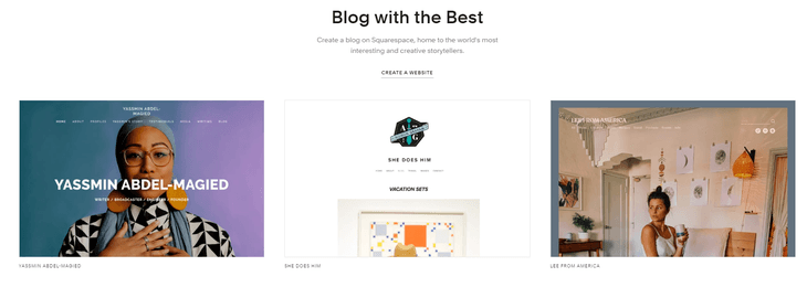 Selection of 3 active blog examples built by Squarespace