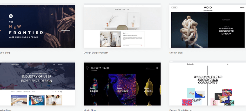 Modern creative blog templates designed by Wix, from music blog to design