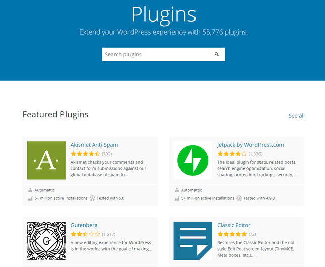 wordpress featured plugins with four results